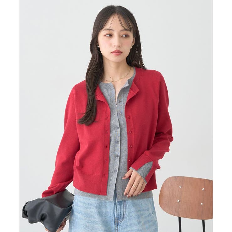 バイカラーレイヤード風カーディガン[品番：EMEW0050409]｜earth