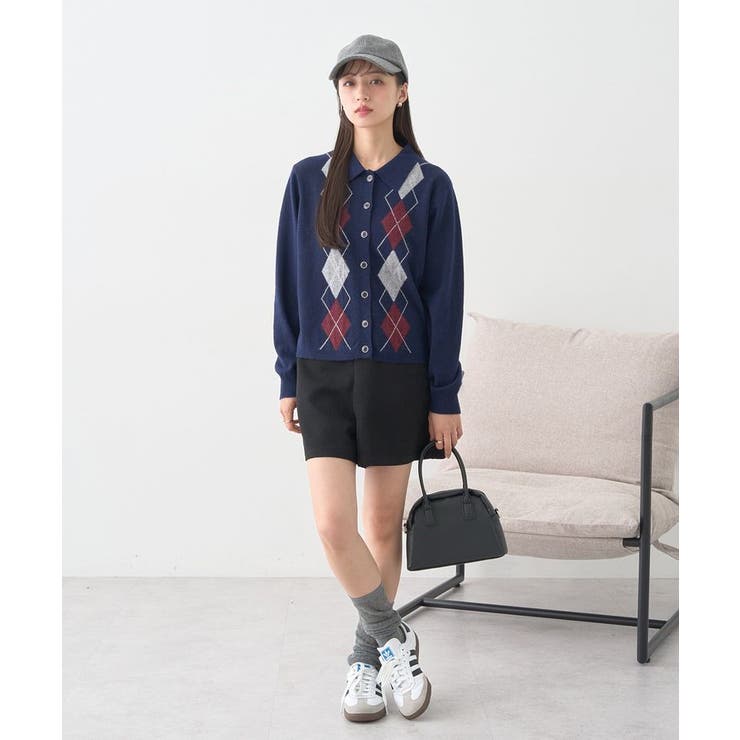 襟付きアーガイルニットカーディガン | earth music&ecology  | 詳細画像5 