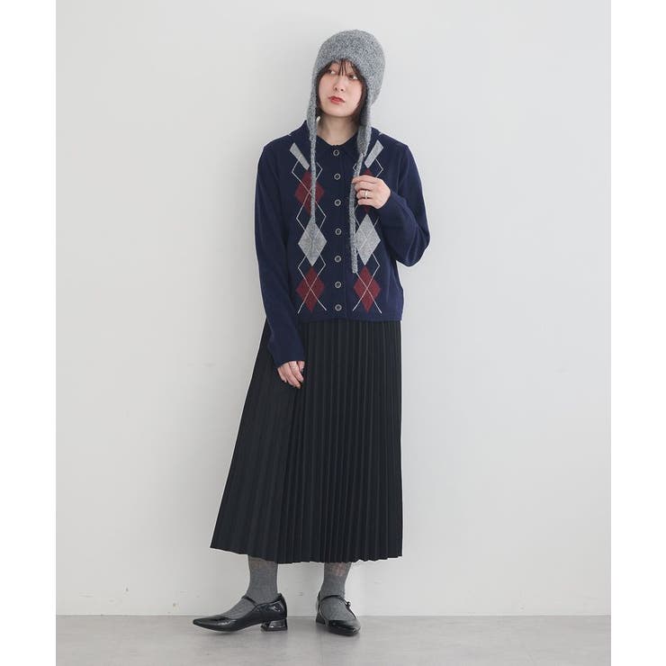 襟付きアーガイルニットカーディガン | earth music&ecology  | 詳細画像10 