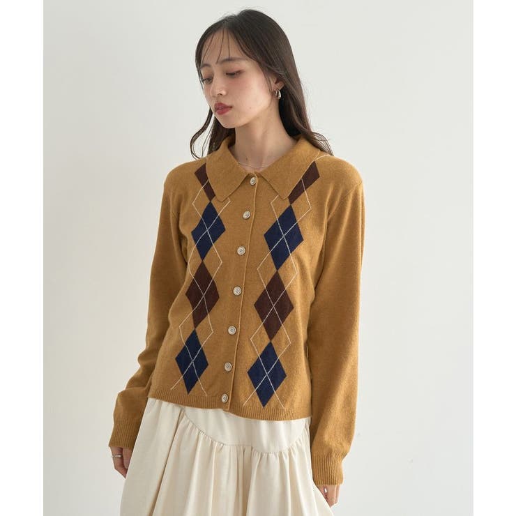 襟付きアーガイルニットカーディガン | earth music&ecology  | 詳細画像12 