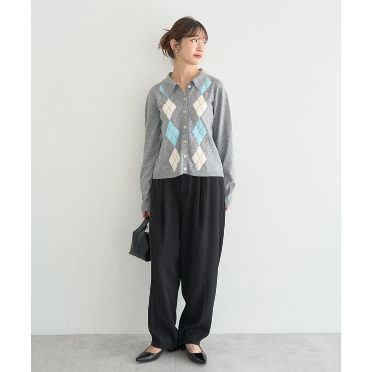 襟付きアーガイルニットカーディガン | earth music&ecology  | 詳細画像18 