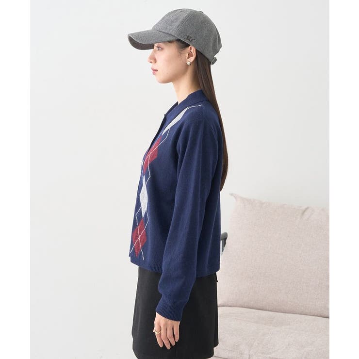 襟付きアーガイルニットカーディガン | earth music&ecology  | 詳細画像22 