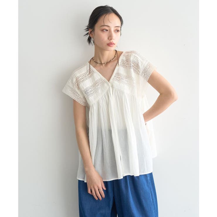 【WEB・一部店舗限定】レース&ピンタックフレンチブラウス | earth music&ecology  | 詳細画像3 