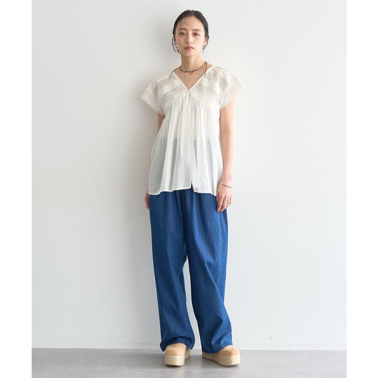 【WEB・一部店舗限定】レース&ピンタックフレンチブラウス | earth music&ecology  | 詳細画像5 