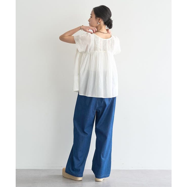 【WEB・一部店舗限定】レース&ピンタックフレンチブラウス | earth music&ecology  | 詳細画像7 