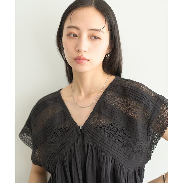 【WEB・一部店舗限定】レース&ピンタックフレンチブラウス | earth music&ecology  | 詳細画像18 