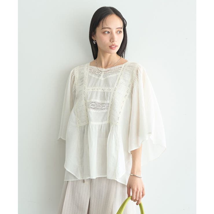 オフホワイト | 【WEB・一部店舗限定】レース&ピンタックポンチョ | earth music&ecology 
