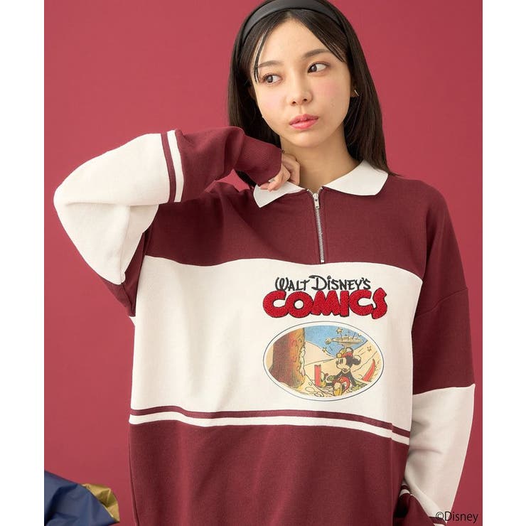 80s MICKEY＆CO ビンテージ ハーフジップスウェット ディズニー 本革
