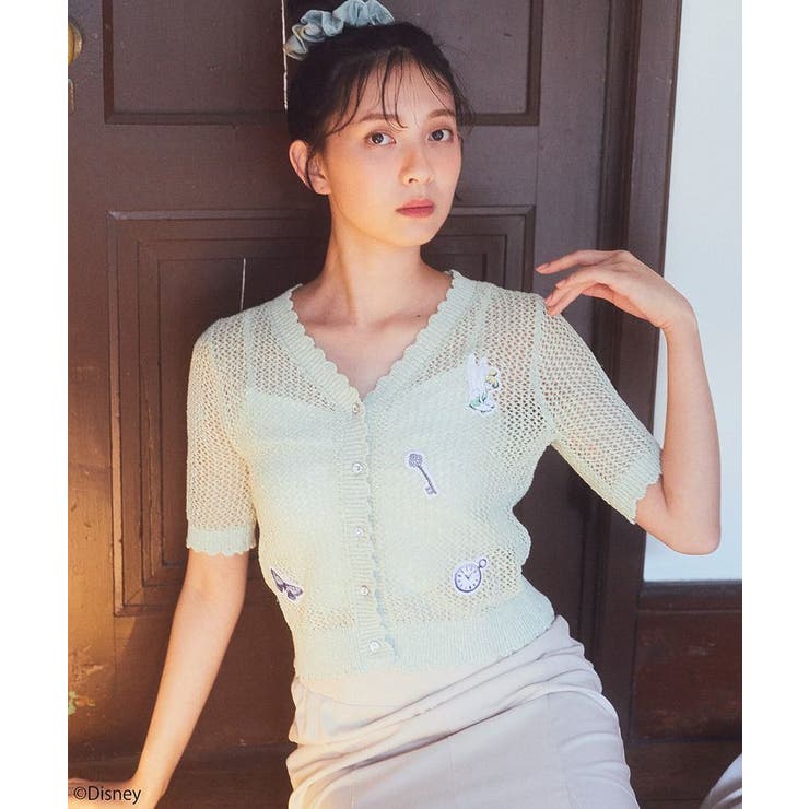 ライトグリーン | Tinker Bell/透かし編みカーディガン | earth music&ecology 