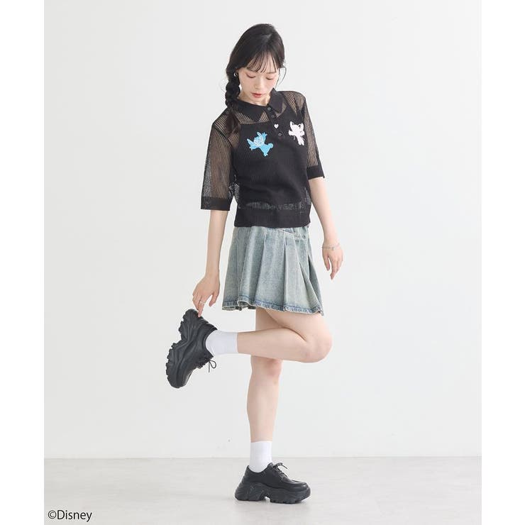 スティッチ/刺繍ハートボタンニットポロシャツ | earth music&ecology  | 詳細画像13