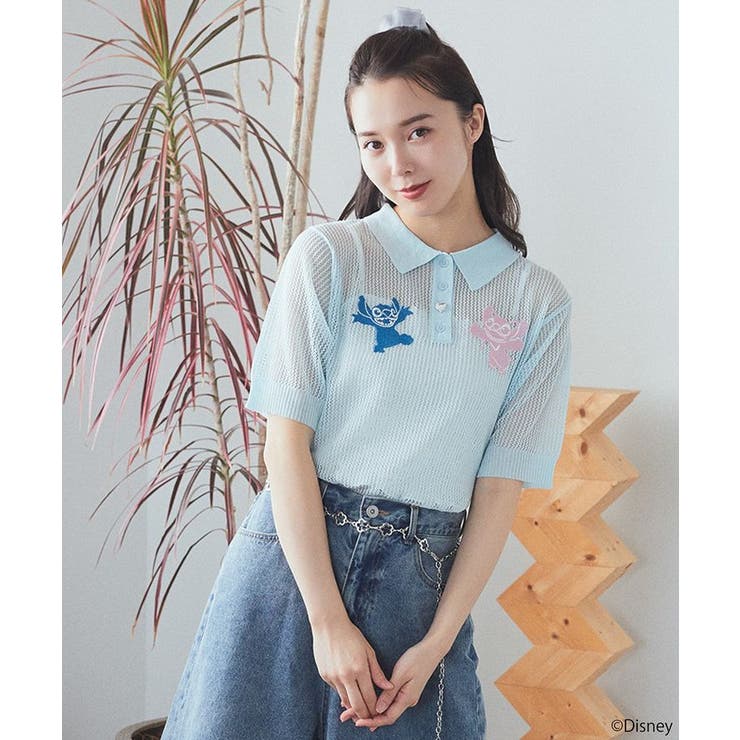 スティッチ/刺繍ハートボタンニットポロシャツ | earth music&ecology  | 詳細画像2