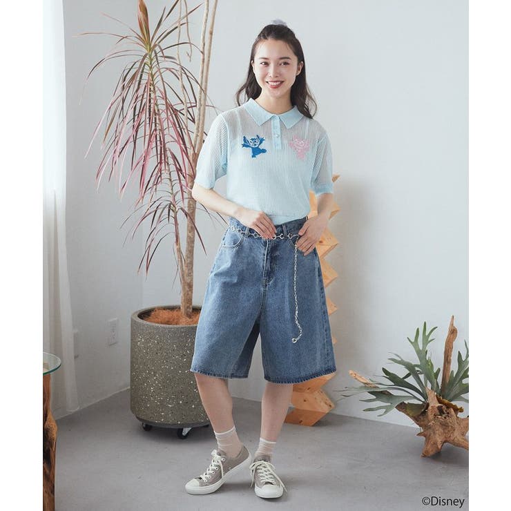 スティッチ/刺繍ハートボタンニットポロシャツ | earth music&ecology  | 詳細画像3