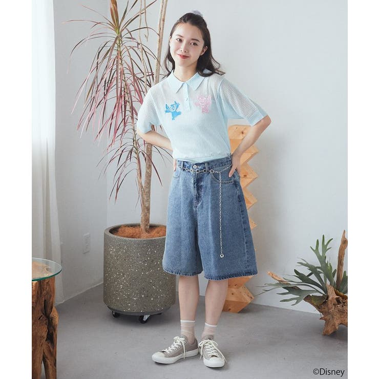 スティッチ/刺繍ハートボタンニットポロシャツ | earth music&ecology  | 詳細画像4