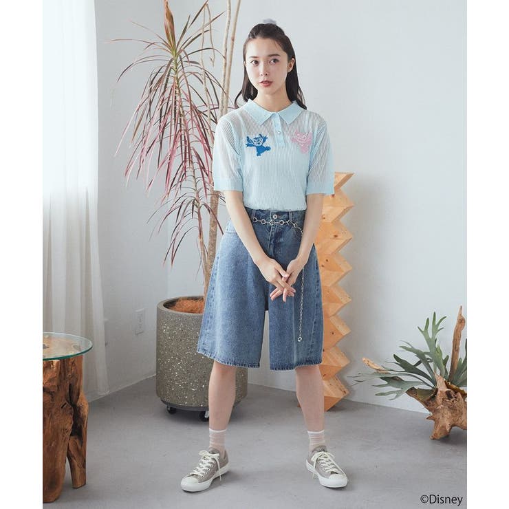 スティッチ/刺繍ハートボタンニットポロシャツ | earth music&ecology  | 詳細画像5