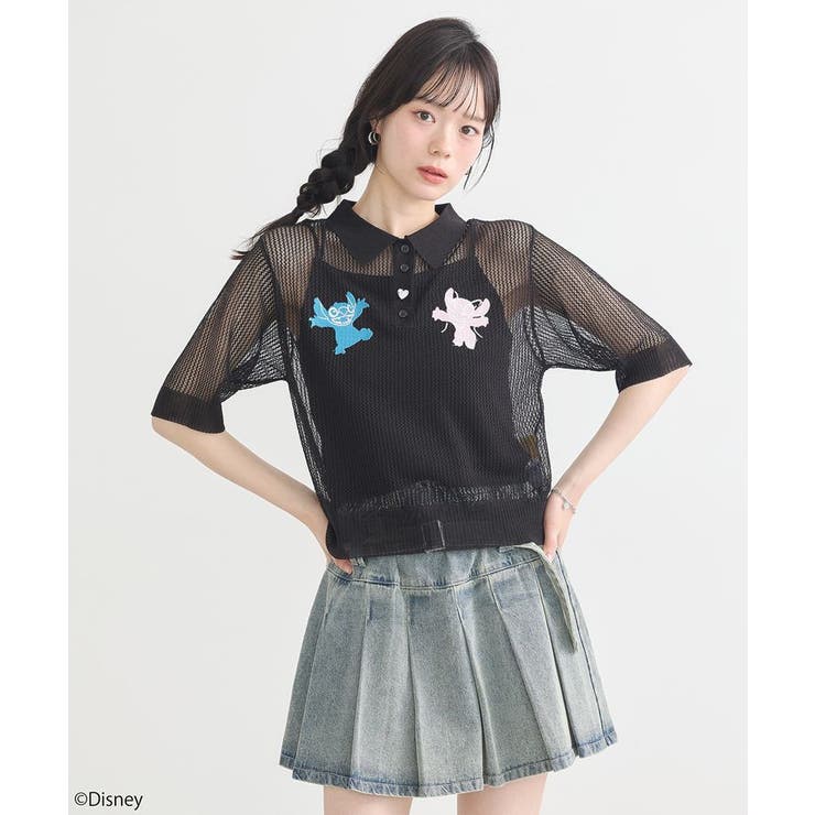 スティッチ/刺繍ハートボタンニットポロシャツ | earth music&ecology  | 詳細画像7