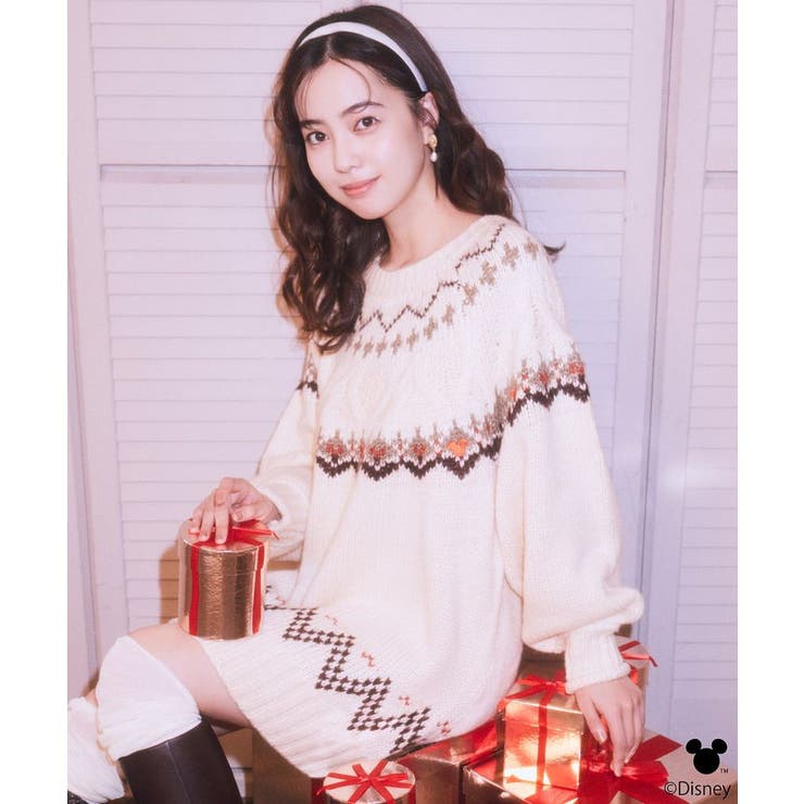 Disney/ミッキー刺繍ノルディックニットチュニック | earth music&ecology  | 詳細画像2 