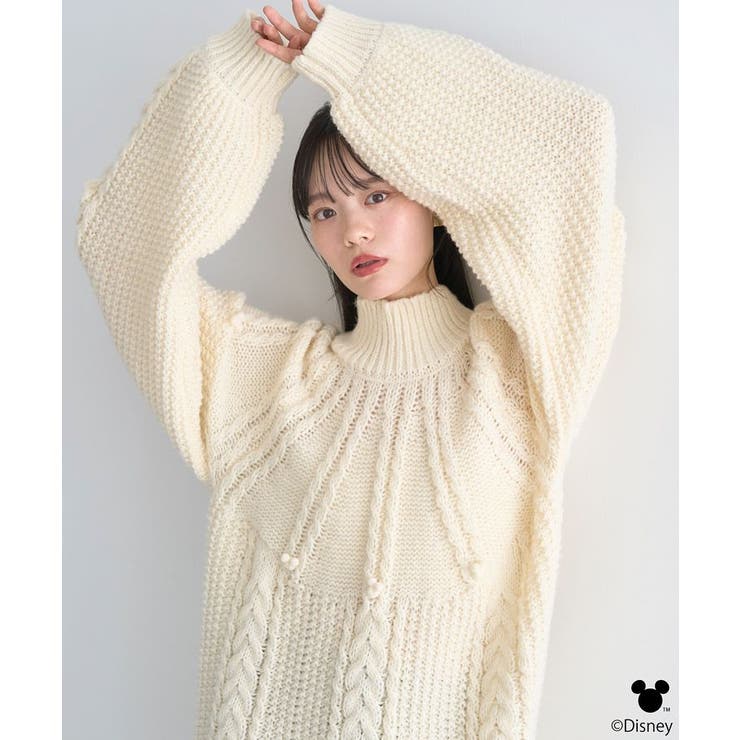 アイボリー | Disney/ポイントミッキーケーブルニット | earth music&ecology 