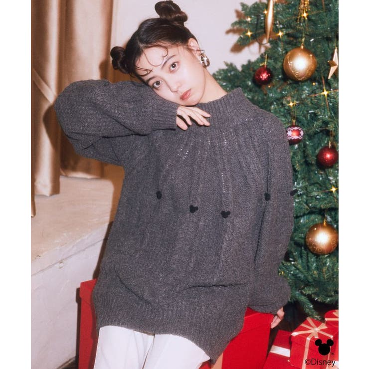 チャコールグレー | Disney/ポイントミッキーケーブルニット | earth music&ecology 