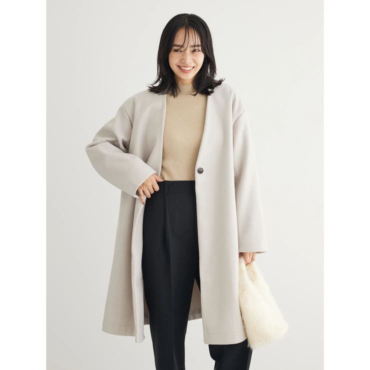 ライトベージュ | 洗えるVネックミディ丈コート | Green Parks 