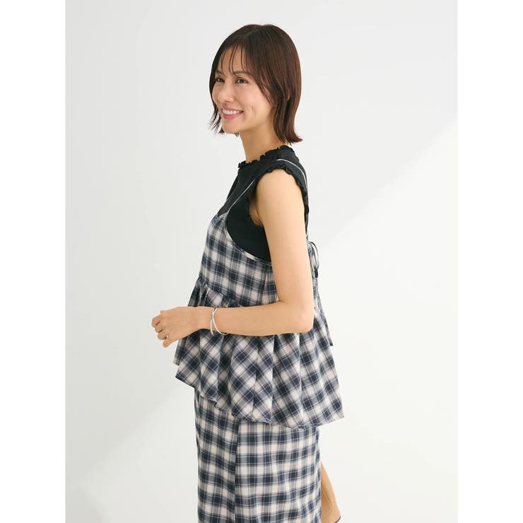 【当店限定販売】 チェックペプラムキャミワンピース[品番：GRPW0045018]｜Green ワンピース