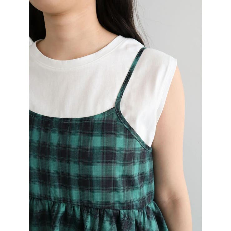 【ふるさと割】 チェックペプラムキャミワンピース[品番：GRPW0045018]｜Green ワンピース