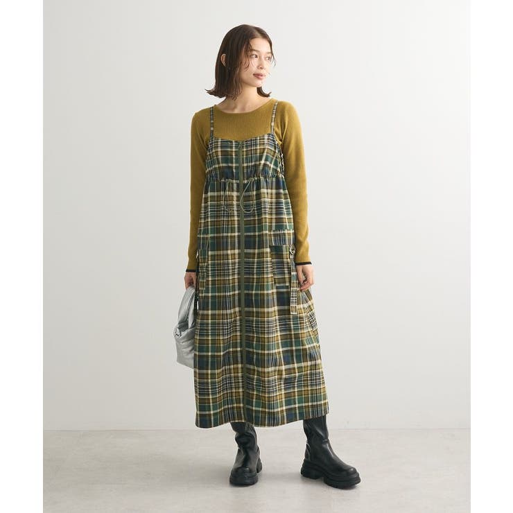 キャミワンピース グリーン系チェック PAGEBOY（ページボーイ）の「ポコポコチェックキャミワンピース