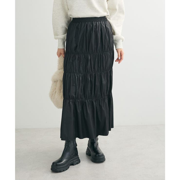 ブラック | チンツ加工シャーリングスカート | Green Parks 