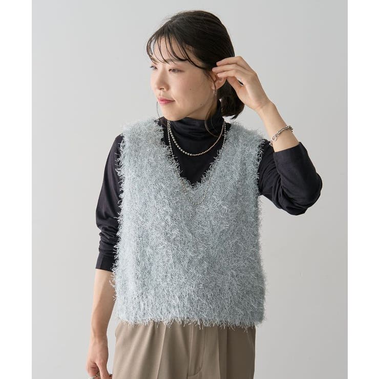 Vネックフサフサベスト[品番：GRPW0047159]｜Green Parks