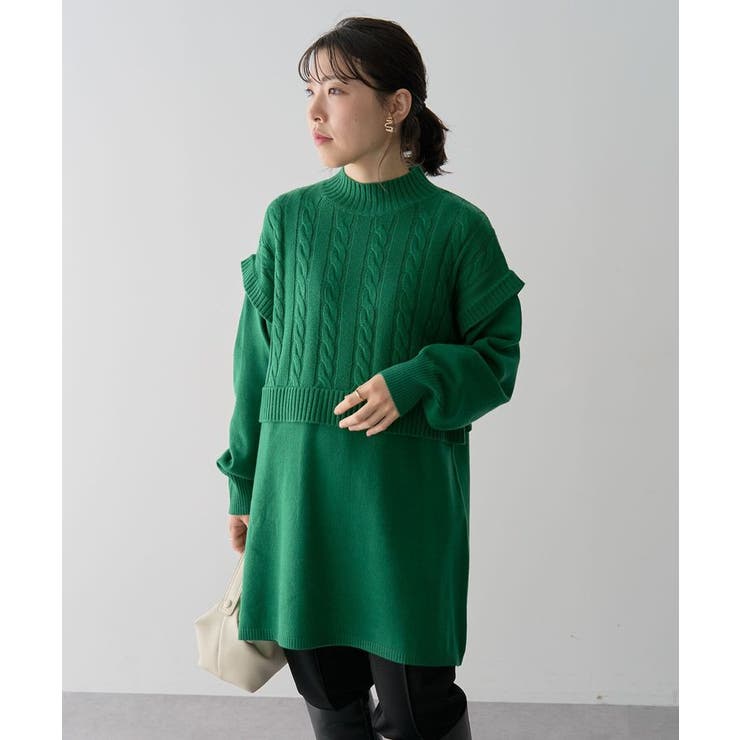 ケーブルドッキングニットチュニック[品番：GRPW0047155]｜Green Parks