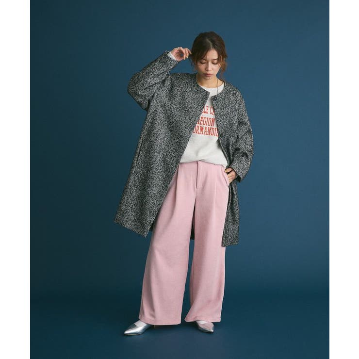 ヘリンボーンノーカラーコート[品番：GRPW0047036]｜Green Parks