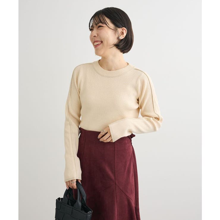 ホワイト | ラメライン入りリブニットプルオーバー | Green Parks 