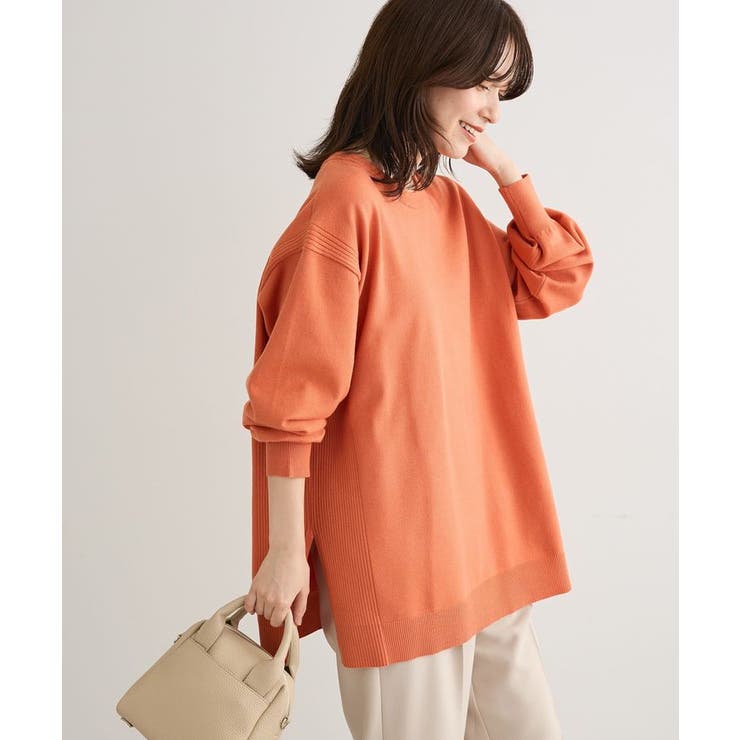 オレンジ | もちやわサイドリブニットチュニック | Green Parks 