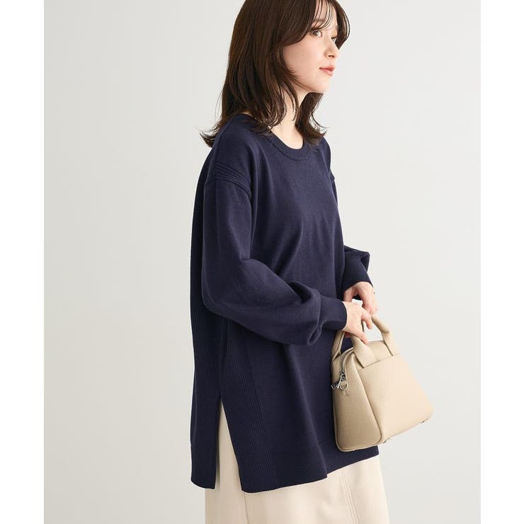 ダークネイビー | もちやわサイドリブニットチュニック | Green Parks 