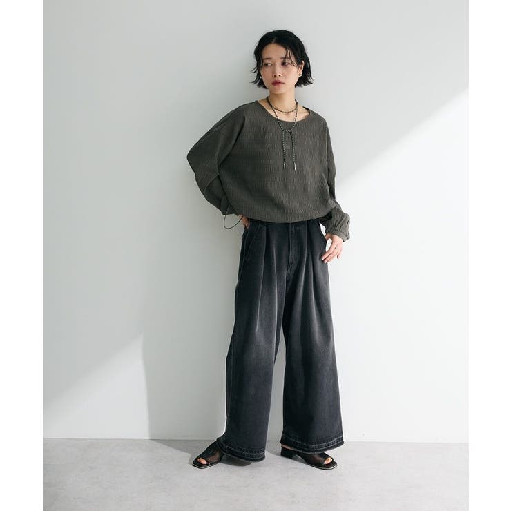 当店だけの限定モデル タックワイドデニムパンツ[品番：GRPW0047738]｜Green Parks 服＆ファッション小物