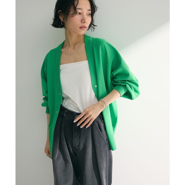 スポンディッシュVネックカーディガン[品番：GRPW0047621]｜Green