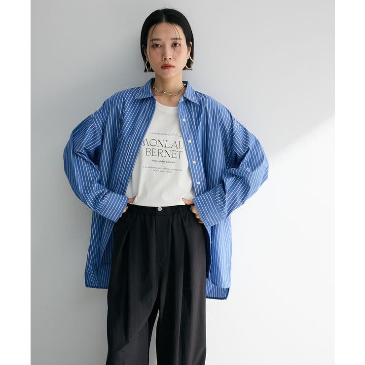 ブルー | ラメストライプタックシャツチュニック | Green Parks 