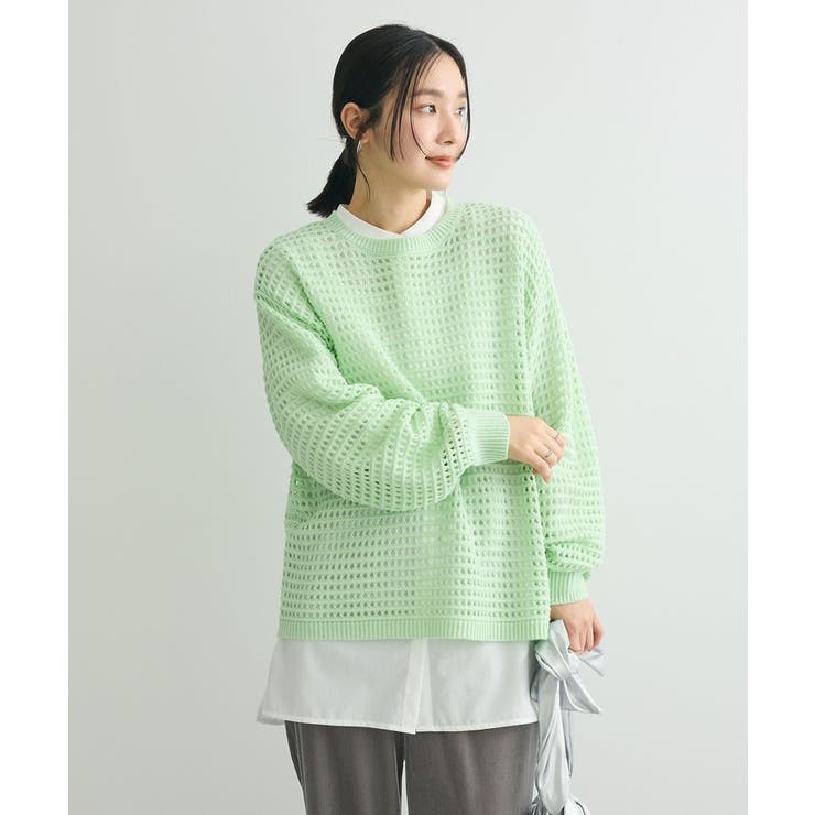 【売り切り御免！】 メッシュニットチュニック[品番：GRPW0047377]｜Green Parks トップス