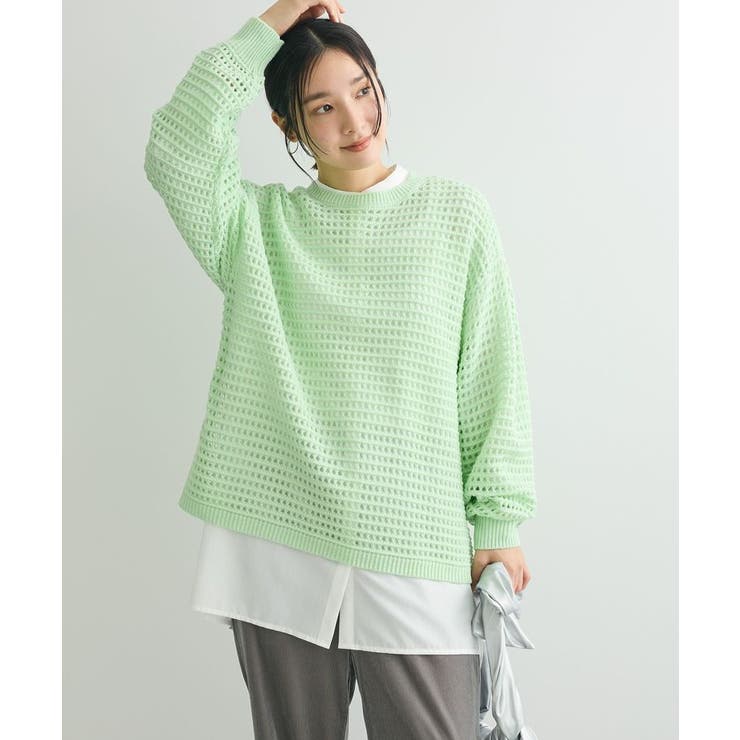 激安価格の メッシュニットチュニック[品番：GRPW0047377]｜Green Parks トップス