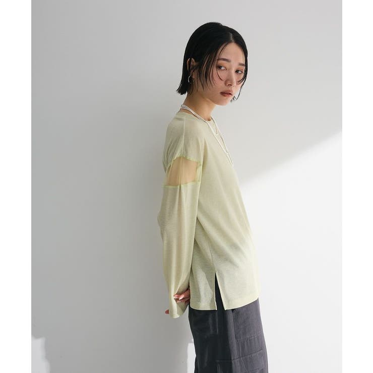 【楽天カード分割】 シアー切替長袖プルオーバー[品番：GRPW0048660]｜Green Parks Tシャツ(長袖+七分)