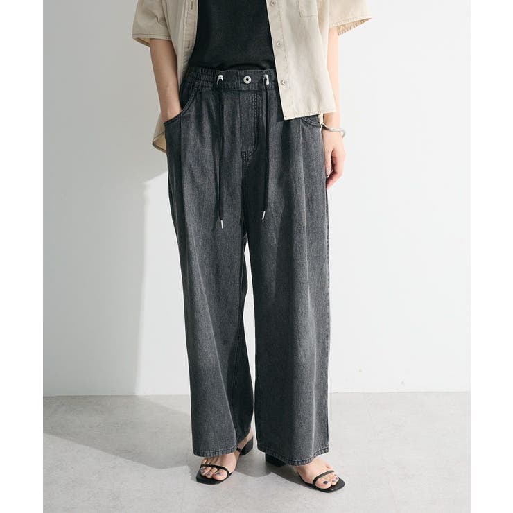 フルイド デニムワイドパンツ　38 ZARA - ZARA デニムエフェクト ワイドレッグ フルイドパンツ 38