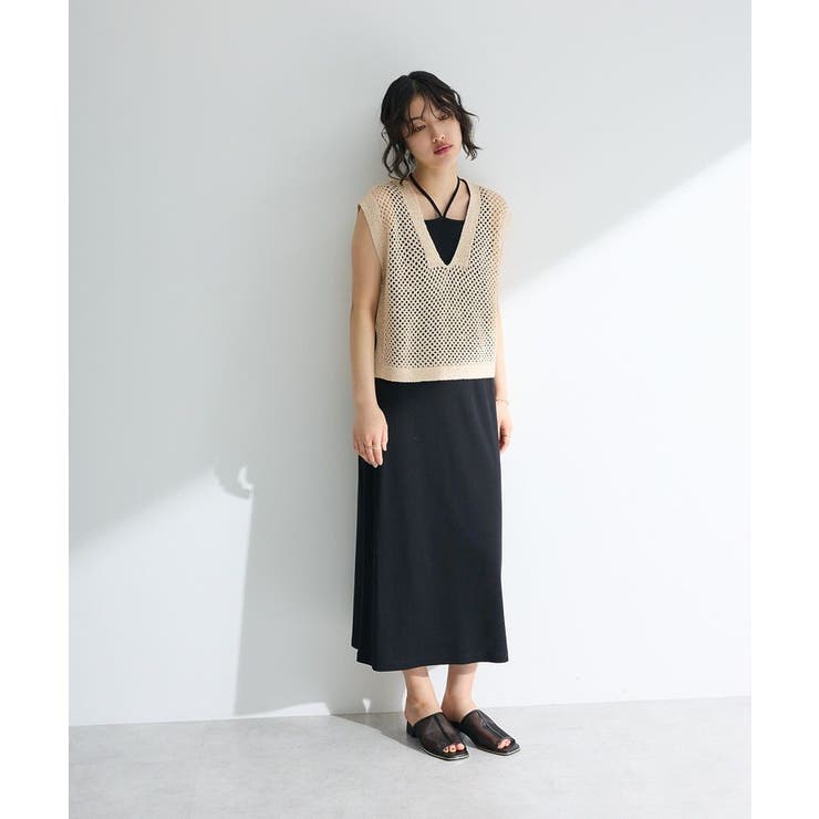 SET2点ラメメッシュベスト+リブワンピース[品番：GRPW0048475]｜Green