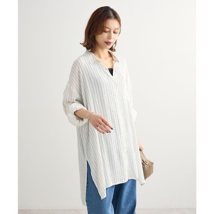 ターンバック長袖レーヨンチュニック | Green Parks  | 詳細画像1 