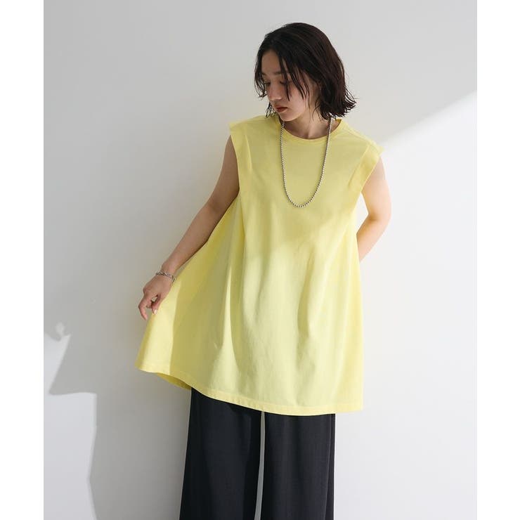 【新発売】今週の市販 配色ステッチノースリーブチュニック[品番：GRPW0049607]｜Green トップス