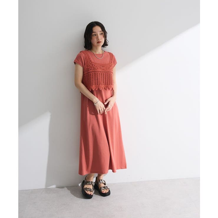 オレンジ | SET2点クロシェベスト＋ワンピース | Green Parks 