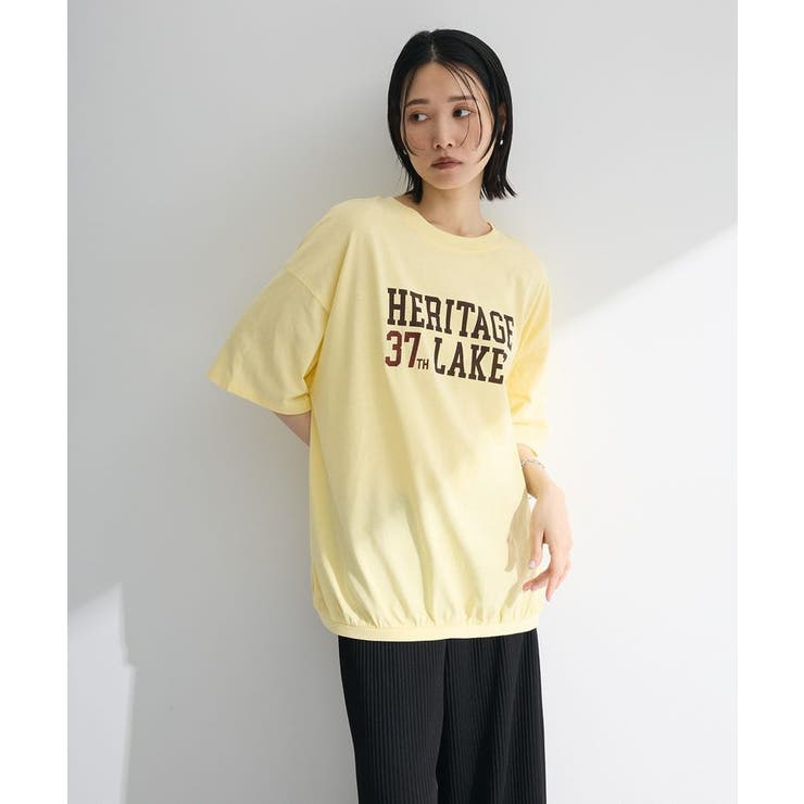 イエロー | カレッジロゴ刺繍5分袖チュニック | Green Parks 