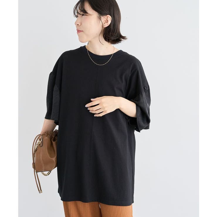 ブラック | 袖サテンドッキングチュニック | Green Parks 