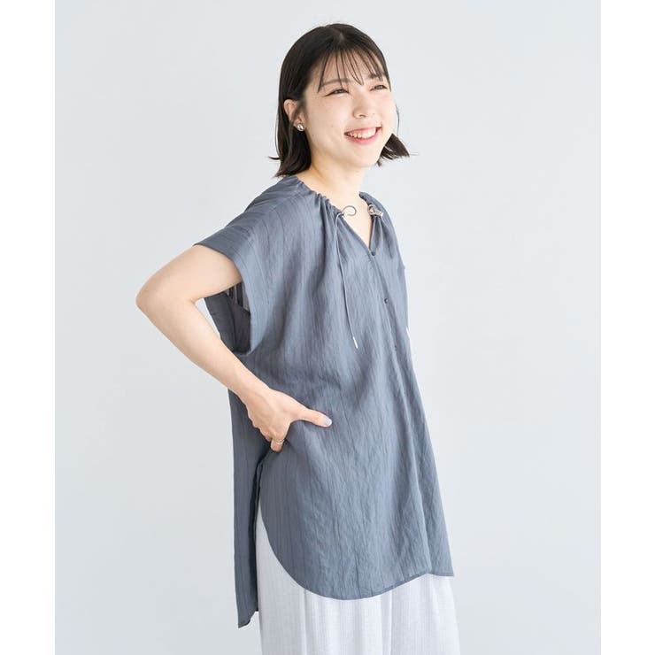 チャコールグレー | ドロストネックフレンチスリーブブラウス | Green Parks 