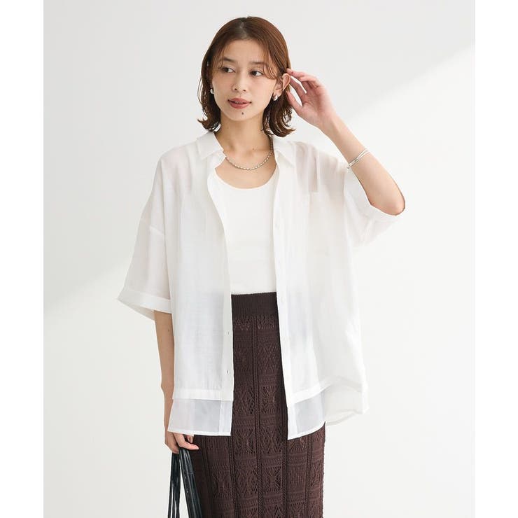 オフホワイト | 裾レイヤードショートスリーブシャツⅡ | Green Parks 