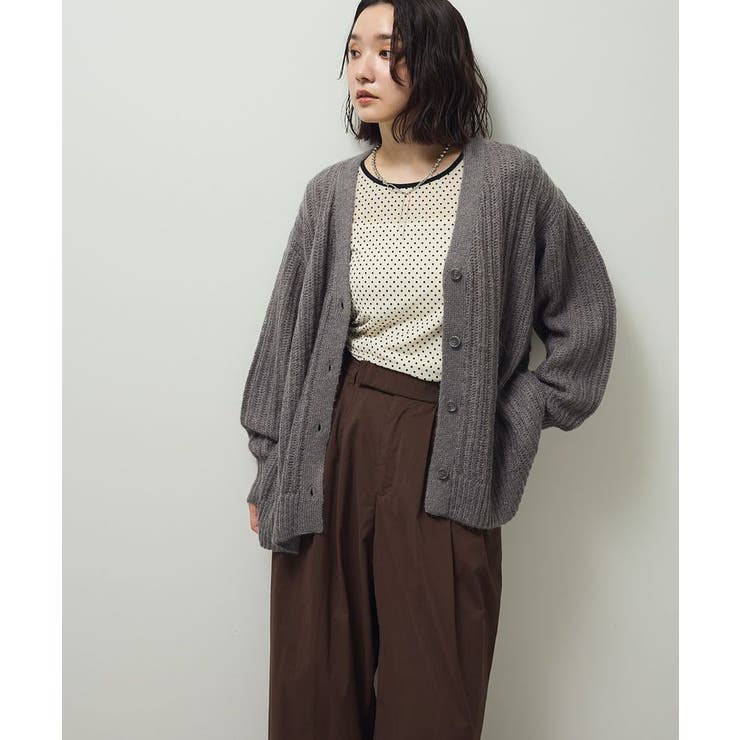 グレー | シアーニットVネックカーディガン | Green Parks 