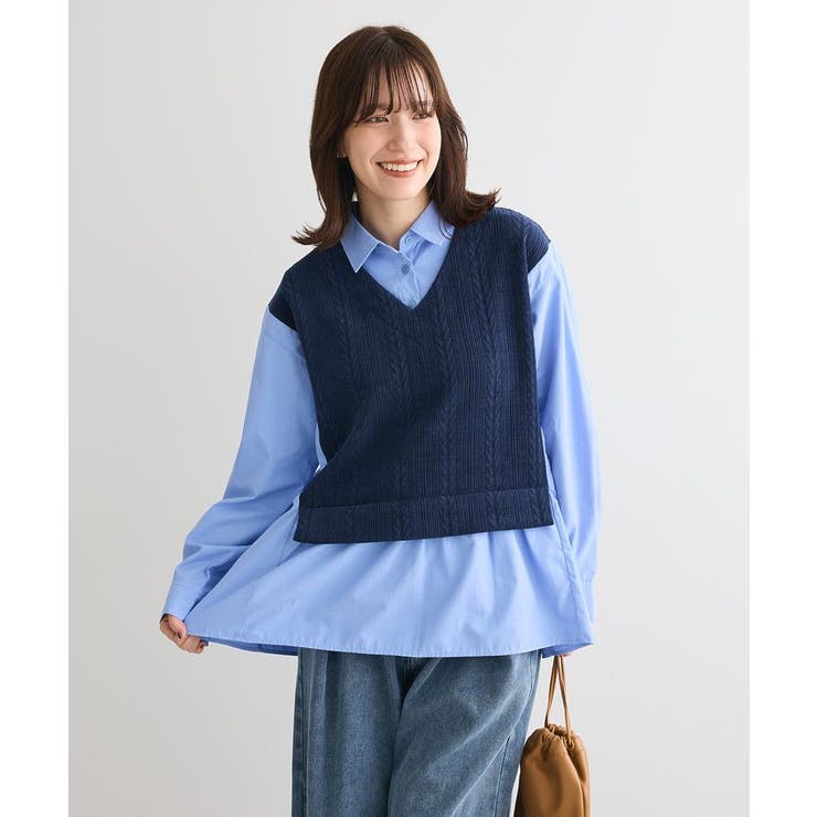 ネイビー | カットモールドッキングシャツチュニック | Green Parks 